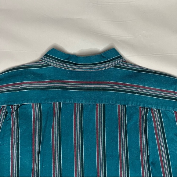 Vintage Men’s Oskkosh B’Gosh Striped Teal Shirt Size Large - Picture 11 of 16